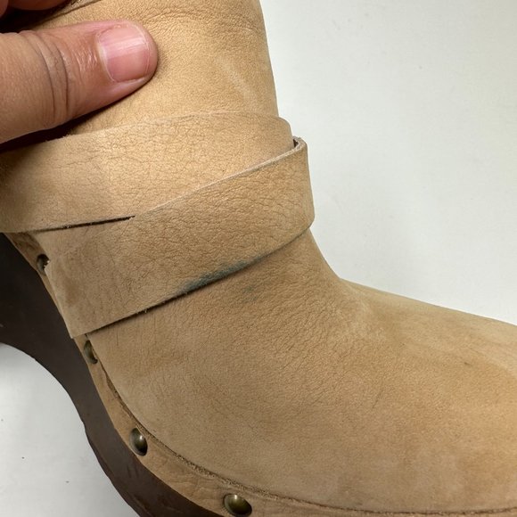 UGG Nubuck Leather Studded Slip On Wedge Mules Heels Womens - Picture 13 of 15